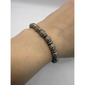 Silver Tone Pavé Style Bead Stretch Bracelet – Sparkling Statement Jewelry